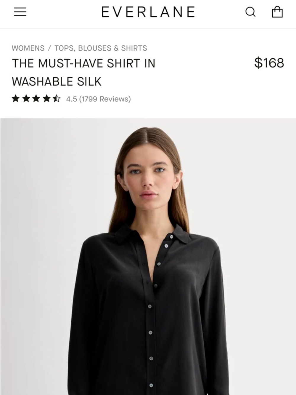 Everlane Black Washable Silk Shirt